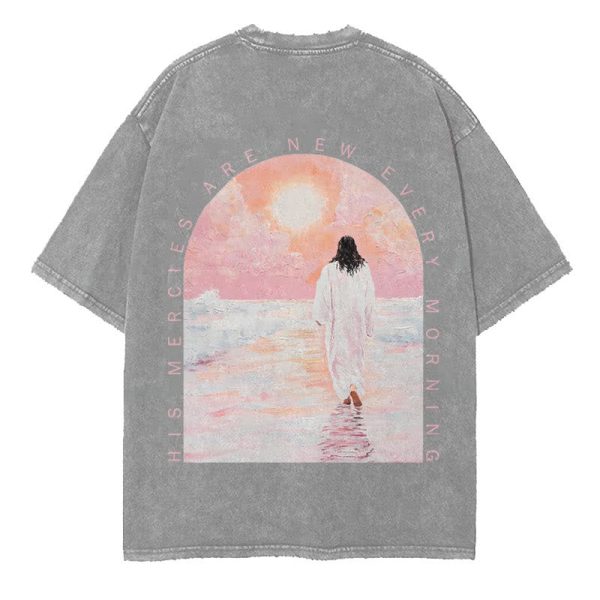 Christianartworkshop His Mercies Are New Double Sided Unisex Washed Christian T-Shirt