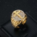Christianartworkshop Adorn Your Faith: The Divine Golden Pattern Gemstones Crucifix Ring