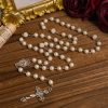 Our Lady Medal & Crucifix of 8mm White Acrylic Round Beads Rosary
