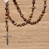 Our Lady Medal & Crucifix of 10mm Brown Acrylic Round Beads Divine Rosary