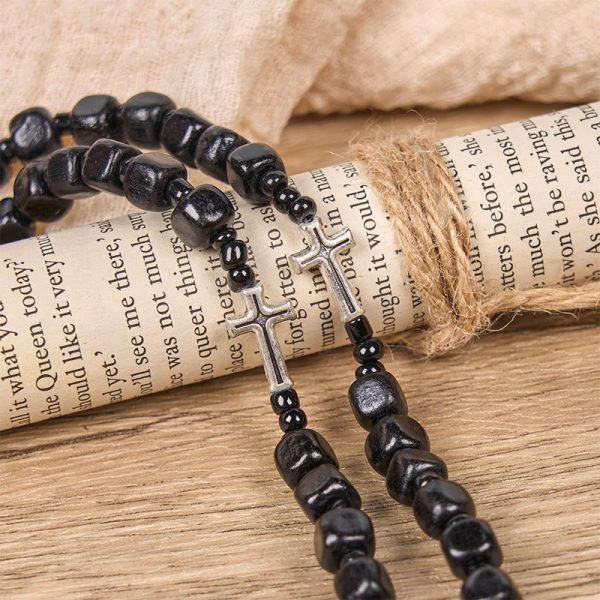 St. Benedict Medal & Crucifix of 8mm Black Wood Round Beads Rosary