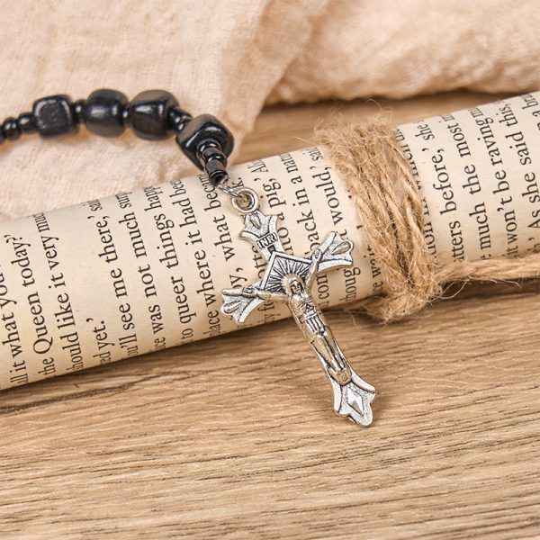 St. Benedict Medal & Crucifix of 8mm Black Wood Round Beads Rosary