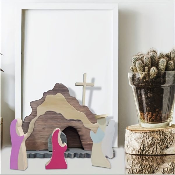 Christianartworkshop He is Risen Cross and Angels Wooden Easter Dekstop Decor Ornament