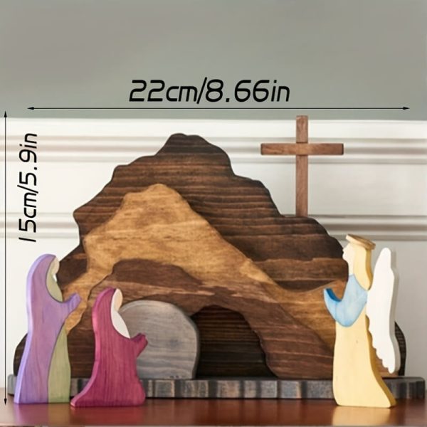 Christianartworkshop He is Risen Cross and Angels Wooden Easter Dekstop Decor Ornament