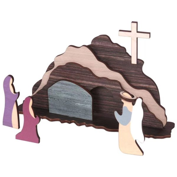 Christianartworkshop He is Risen Cross and Angels Wooden Easter Dekstop Decor Ornament