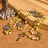 Holy Spirit & Crucifix of Special Vintage Metal Decade 8mm Yellow Green Beads Rosary