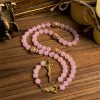 Christianartworkshop PRAYERFUL FAITH: Handmade Pink Chalcedony & Porcelain Golden Sand Beads Rosary
