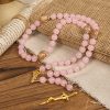 Christianartworkshop Handmade Pink Chalcedony & Porcelain Golden Sand Our Father Beads Prayer Rosary