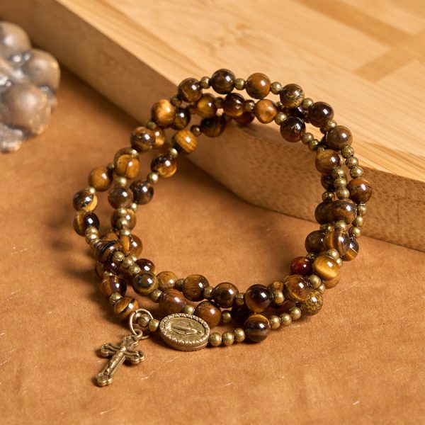 PRAYERFUL FAITH: Handmade Tiger's Eye Stone Elastic Rosary Bracelet