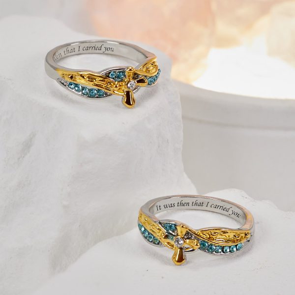 Christianartworkshop Two-color Heart with Christian Poem Footprints in the Sand Alloy Ring