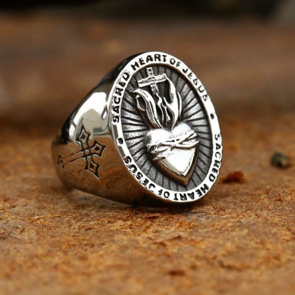 Christianartworkshop 3 Colors Sacred Heart Of Jesus Cross Faith Spirit Blessing Ring