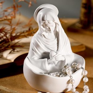 Christianartworkshop Our Lady White Resin Rosary Holder Container: Carrying the Beauty of Faith