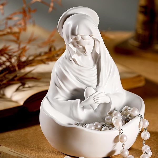 Christianartworkshop Our Lady White Resin Rosary Holder Container: Carrying the Beauty of Faith