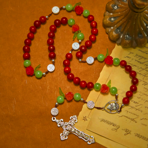 Handmade Rosary with Blood Dragon Wood Beads and Crucifix – A Symbol of Spiritual Bond and Devotion