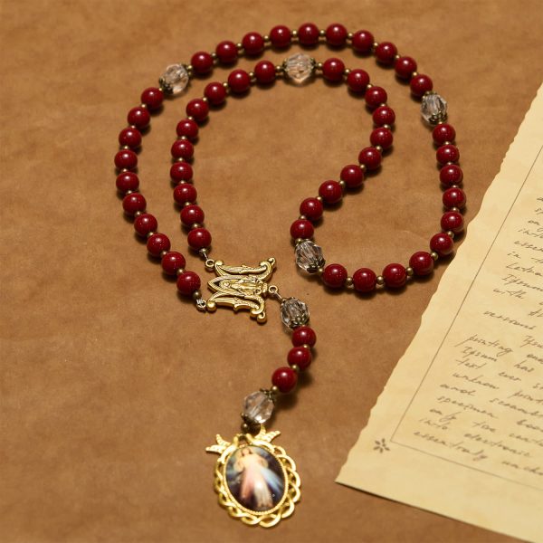 Handmade Rosary with Cinnabar Beads and Jesus Medal – A Divine Emblem of Faith's Devotion