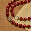 Handmade Rosary with Cinnabar Beads and Jesus Medal – A Divine Emblem of Faith's Devotion