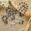 Clear Purple Glass Beads Devotion Rosary with Rose Our Father Beads