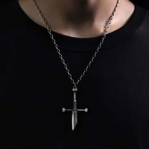 999 Sterling Silver Broken Sword Cross Necklace: A Bold Statement of Resilience and Style