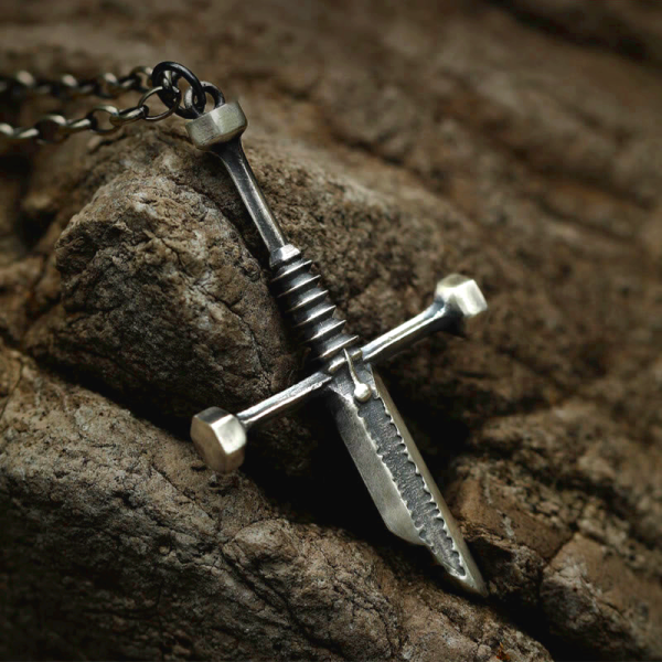 999 Sterling Silver Broken Sword Cross Necklace: A Bold Statement of Resilience and Style