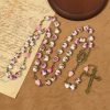 Christianartworkshop Miraculous Medal & Crucifix of 8mm Ceramic Beads & Flower Resin Beads Handmade Rosary