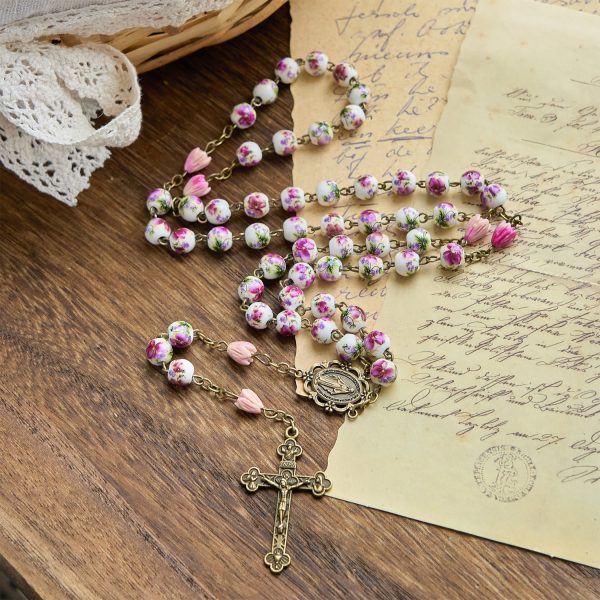PRAYERFUL FAITH: Handmade Flower Resin Beads Rosary with Gift Card