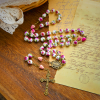 Miraculous Medal & Crucifix of 8mm Ceramic Beads & Flower Resin Beads Handmade Rosary