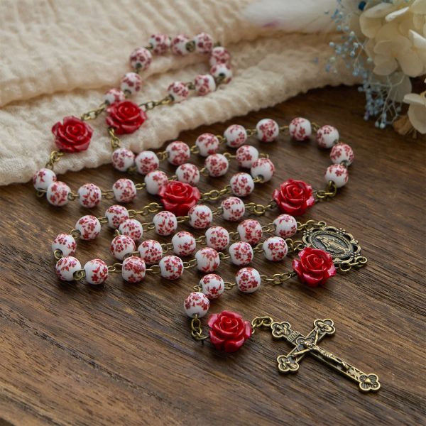 PRAYERFUL FAITH:Handmade Rose Cinnabar Beads Rosary with Gift Card