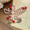 Christianartworkshop Miraculous Medal & Crucifix of 8mm Ceramic Beads & Rose Cinnabar Beads Handmade Rosary