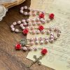 Christianartworkshop Miraculous Medal & Crucifix of 8mm Ceramic Beads & Rose Cinnabar Beads Handmade Rosary