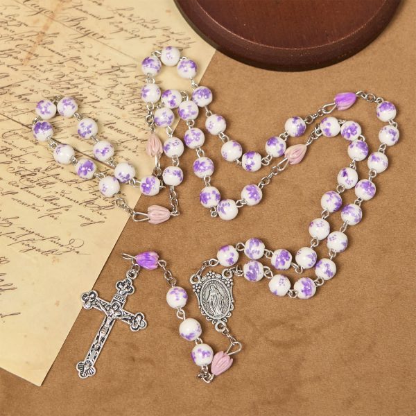 Christianartworkshop Miraculous Medal & Crucifix of 8mm Ceramics Beads Handmade Rosary