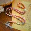 Handmade Rosary with Pink Round Beads & Crucifix – A Floral Tribute to the Sacred Heart