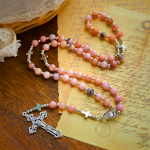 Handmade Rosary with Pink Round Beads & Crucifix – A Floral Tribute to the Sacred Heart