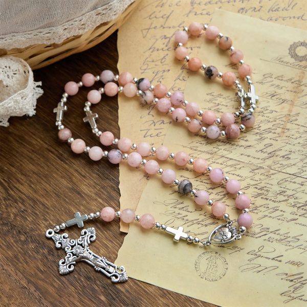 PRAYERFUL FAITH:Handmade Pink Round Beads Rosary with Gift Card