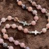 Christianartworkshop Handmade Rosary with Pink Round Beads & Crucifix – A Floral Tribute to the Sacred Heart
