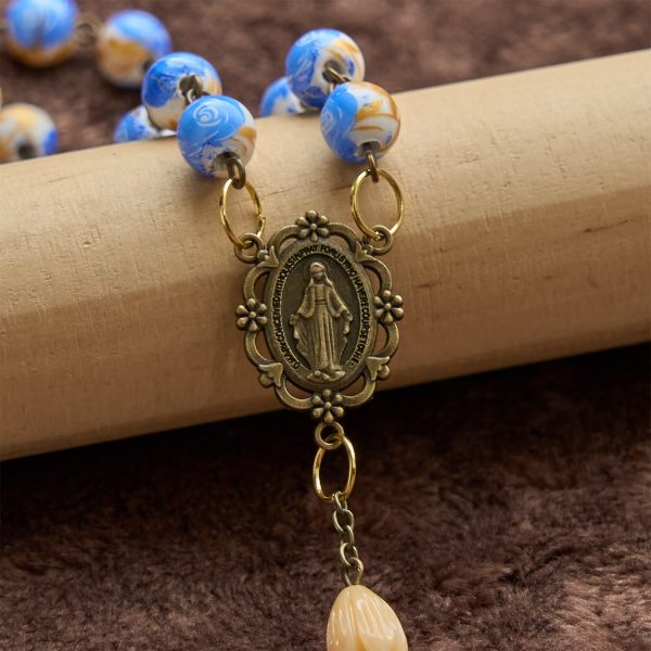 Handmade Floral Rosary with Blue Rose Beads & Lily of Valley: A Peaceful Companion