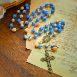 Handmade Floral Rosary with Blue Rose Beads & Lily of Valley: A Peaceful Companion