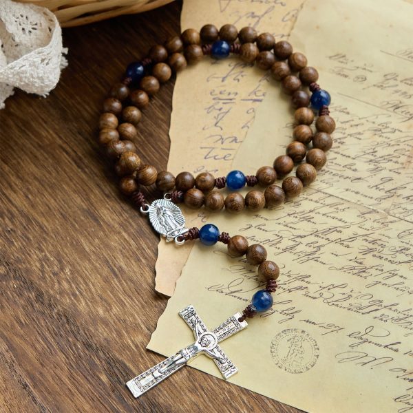 PRAYERFUL FAITH: Handmade Gold sandalwood Rosary with Our Lady of Guadalupe