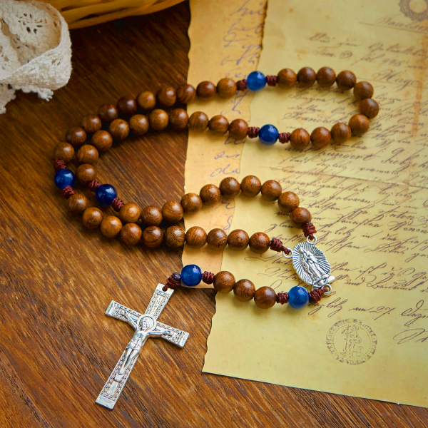 Handmade Gold sandalwood Rosary with Our Lady of Guadalupe: A Faithful Companion