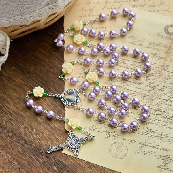 PRAYERFUL FAITH: Handmade Purple Pearl & Flower Divine Mercy Rosary with Gift Card
