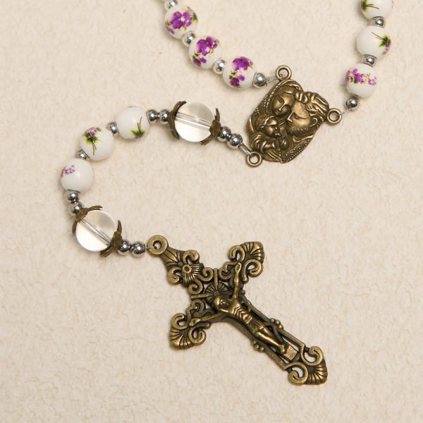 Handmade Violet - Inspired Rosary: A Heavenly Craft with Purple Floral Porcelain Beads