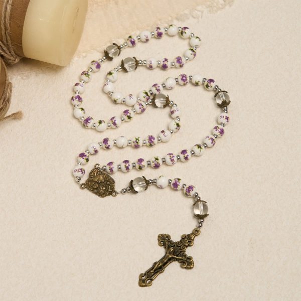 Handmade Violet - Inspired Rosary: A Heavenly Craft with Purple Floral Porcelain Beads