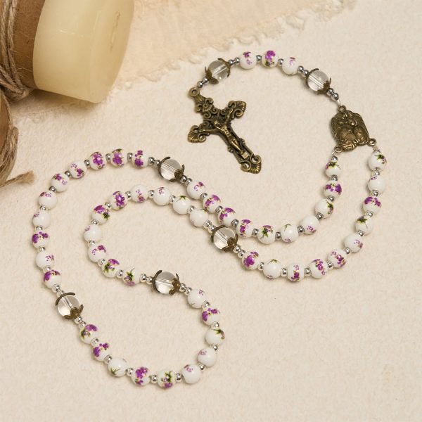 Handmade Violet - Inspired Rosary: A Heavenly Craft with Purple Floral Porcelain Beads