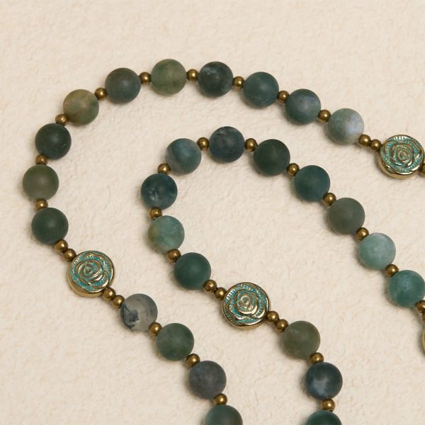 Green Agate Prayer Rosary with Bronze Rose Accents: A Sacred Journey of Healing and Faith