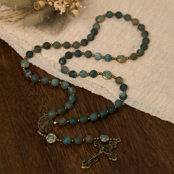 Green Agate Prayer Rosary with Bronze Rose Accents: A Sacred Journey of Healing and Faith