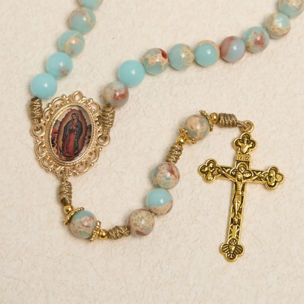 Christianartworkshop Aqua Stone Prayer Rosary with Gold Accents: A Divine Source of Peace and Devotion