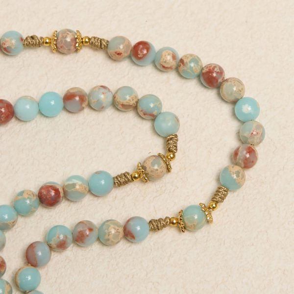 Christianartworkshop Aqua Stone Prayer Rosary with Gold Accents: A Divine Source of Peace and Devotion