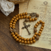 Christianartworkshop Holy Family & Crucifix of 10mm Olive Wood Bead Handmade Rosary for Holy Prayer