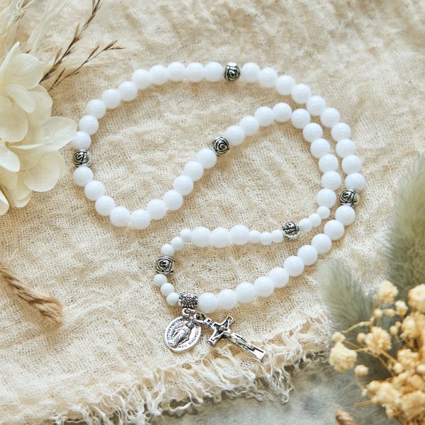 Christianartworkshop 6mm White Bead Miraculous Medal & Crucifix Rosary Bracelet: A Symbol of Faith