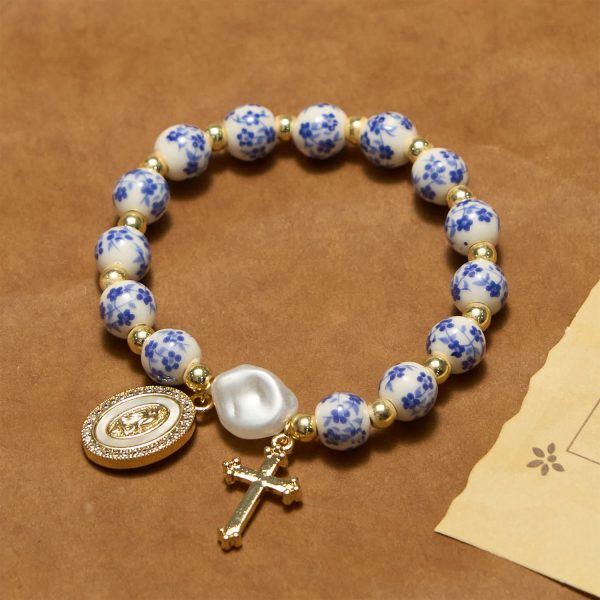 Christianartworkshop Our Lady Medal & Cross Floral-Inspired Bracelet: Faith Meets Style