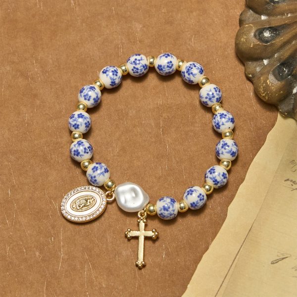 Christianartworkshop Our Lady Medal & Cross Floral-Inspired Bracelet: Faith Meets Style